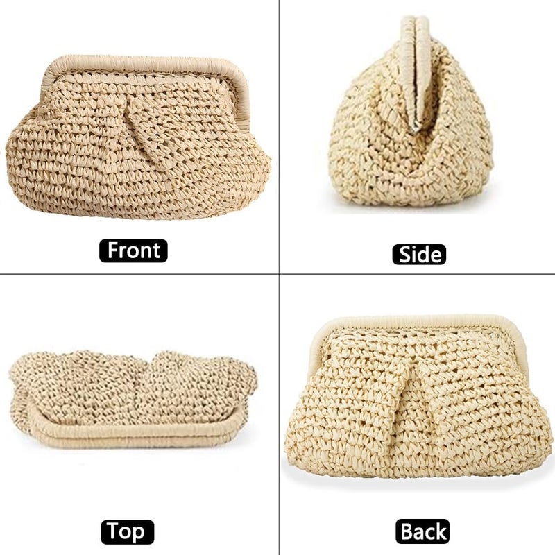 Geelyda Straw Clutch Purses for Women Cloud Dumpling Pouch Straw Crossbody Shoulder Handbag Summer Beach Woven Bag - Image 3